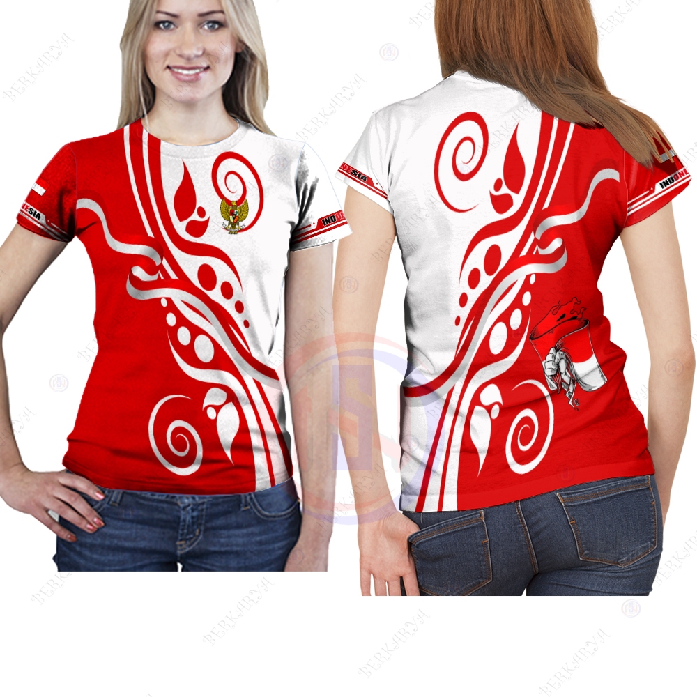 KAOS INDONESIA MERDEKA KAOS 17 AGUSTUS BAJU WANITA KAOS MERAH PUTIH BAJU 17 AGUSTUS FULLPRINTING