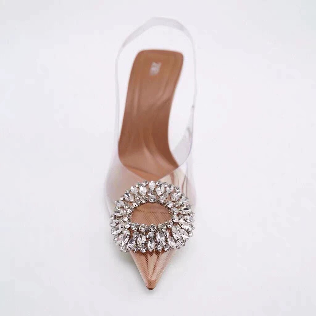 Zara2025 women's shoes transparent rhinestone temperament fairy crystal Mueller shoes high heels poi