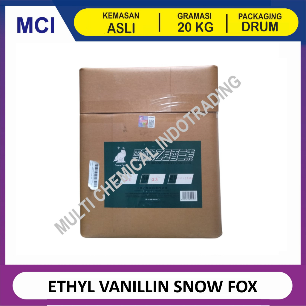 

ETHYL VANILLIN SNOW FOX / VANILLIN / BUBUK VANILLA - KEMASAN ASLI 20 KG