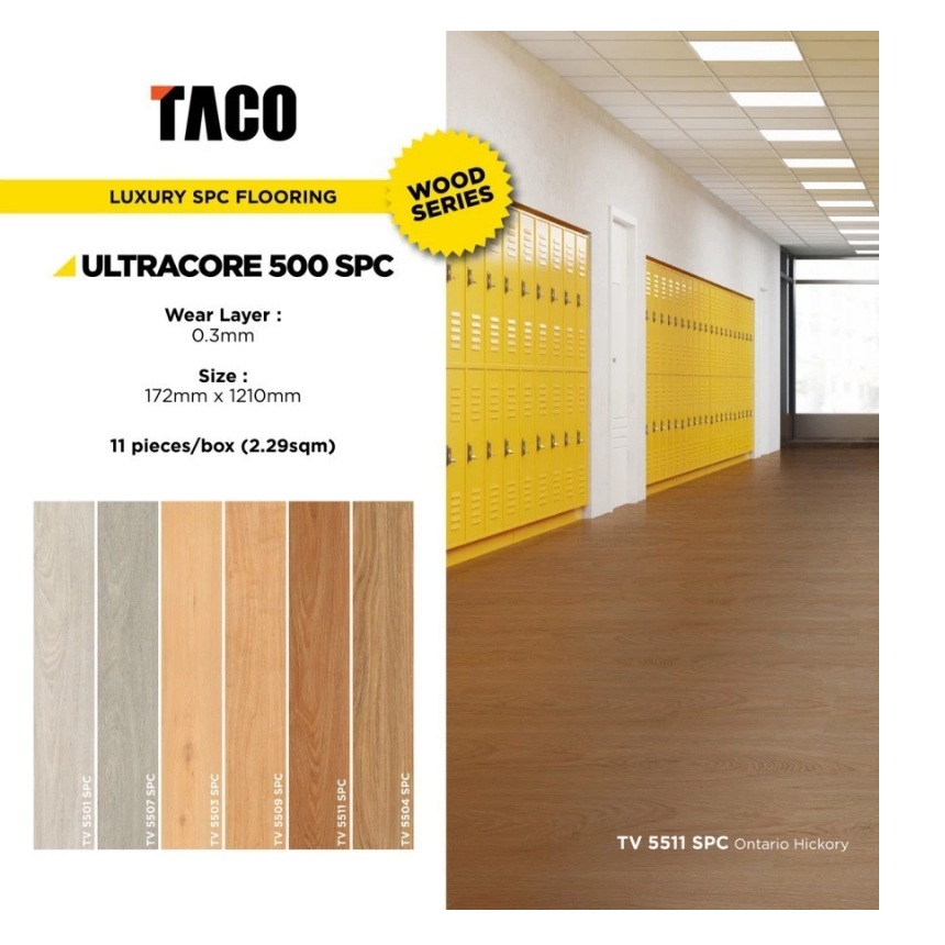 TACO SPC Lantai 5mm | SPC TACO Tebal 5mm | TACO Ultracore 500 SPC Wood Stone Pattern