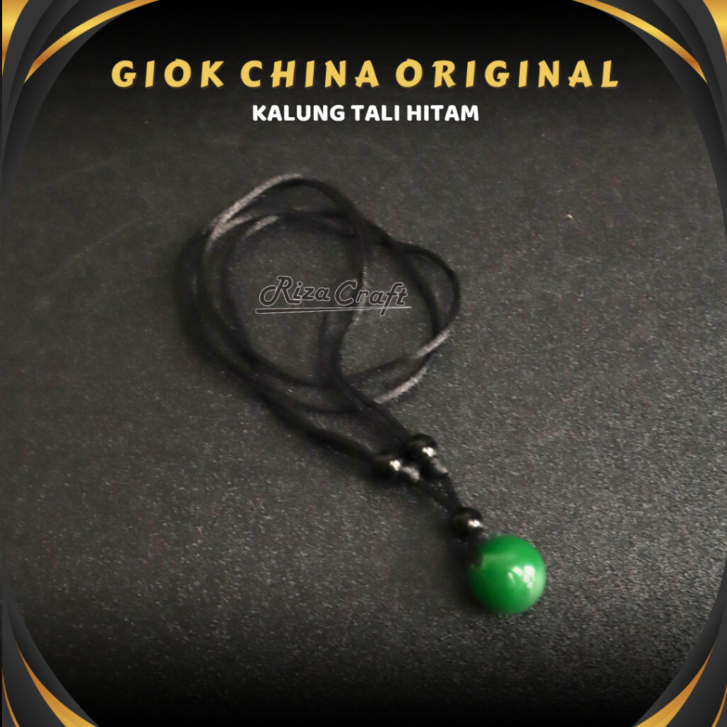 Kalung Liontin Batu Giok Hijau Tali Hitam Cina China Asli Alam Natural Unik Pria Wanita Cowok Cewek 
