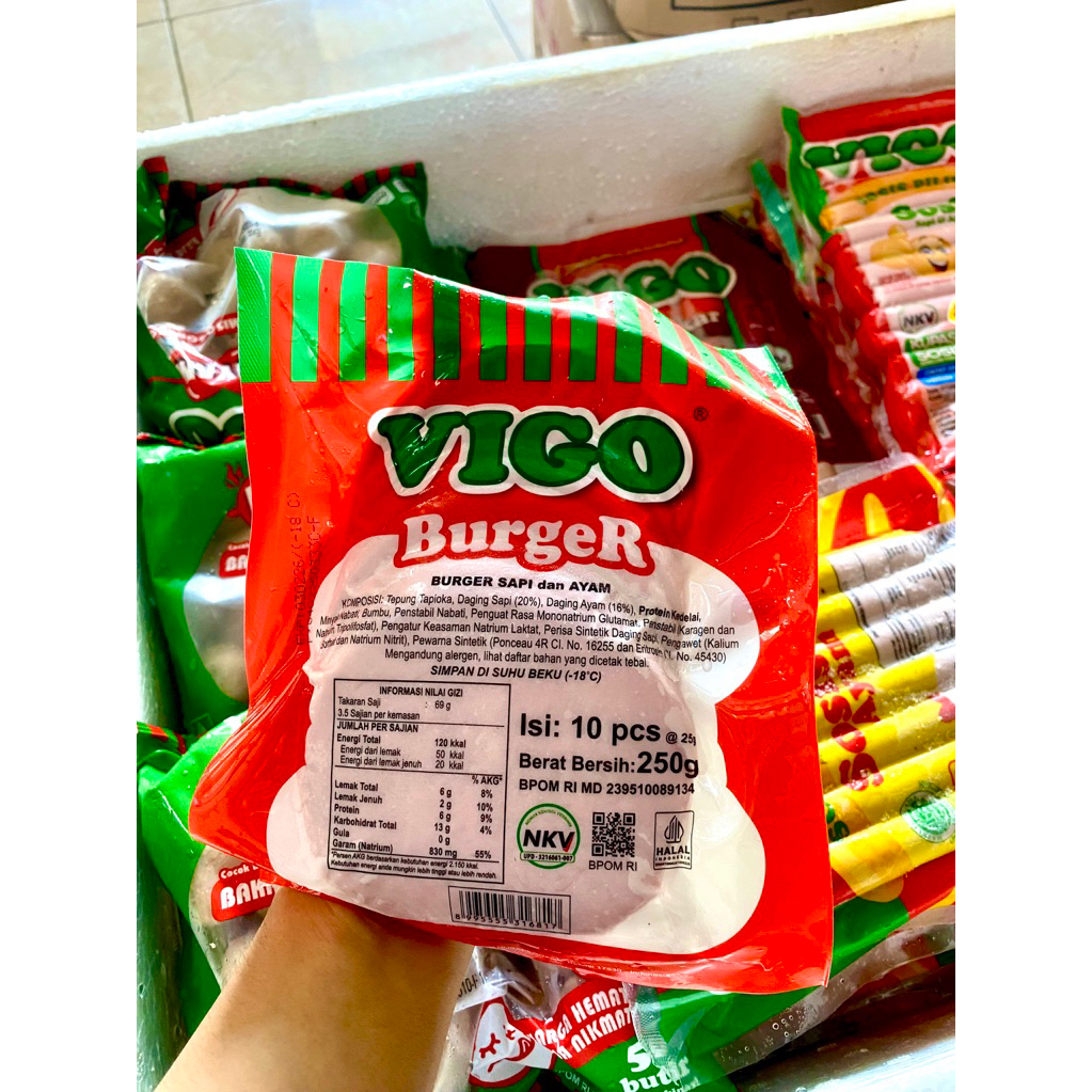 

VIGO Daging Burger Sapi dan Ayam ( isi 10pcs ) 250gr / daging burger frozen