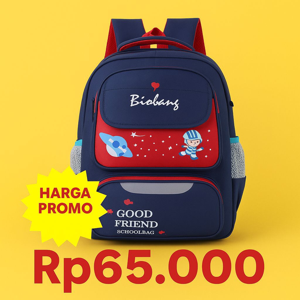 Tas Backpack Anak Biabang – Motif Astronot & Roket, Cocok untuk TK & SD – Harga Promo"