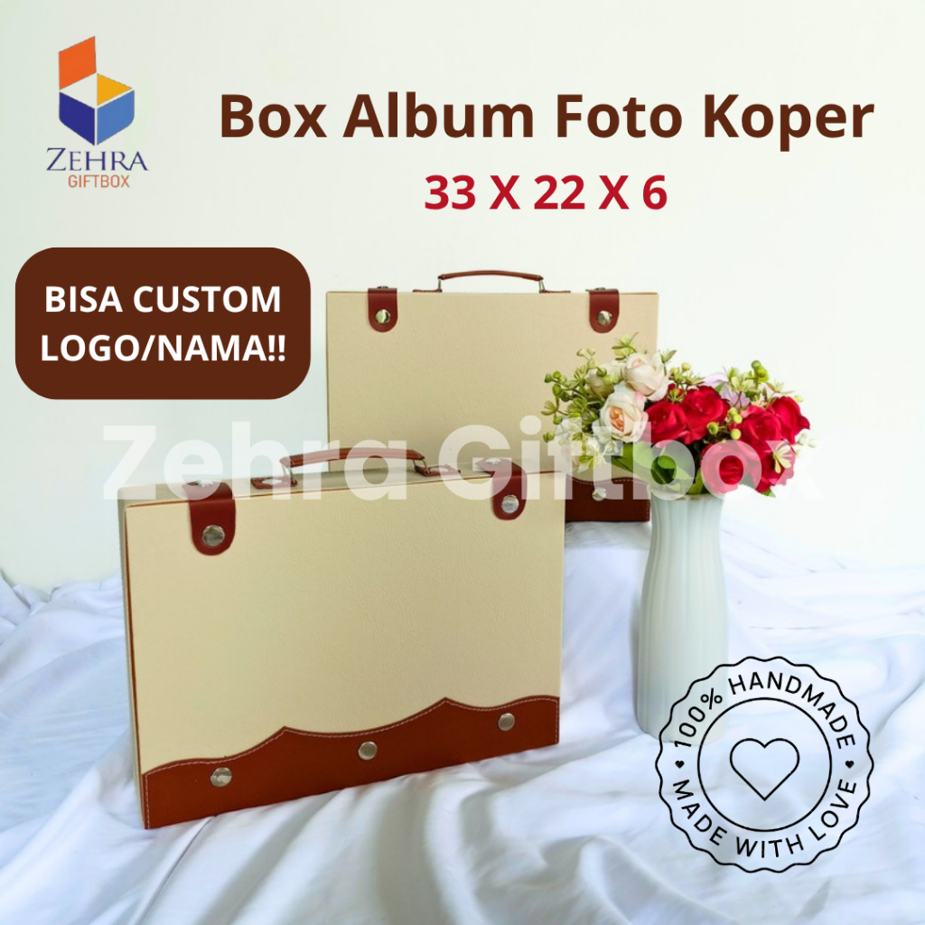 Kotak Album Kulit Sintetis Ukuran 33 X 22 X 6 | Box Album Model Koper Cream Vintage Custom Grafir