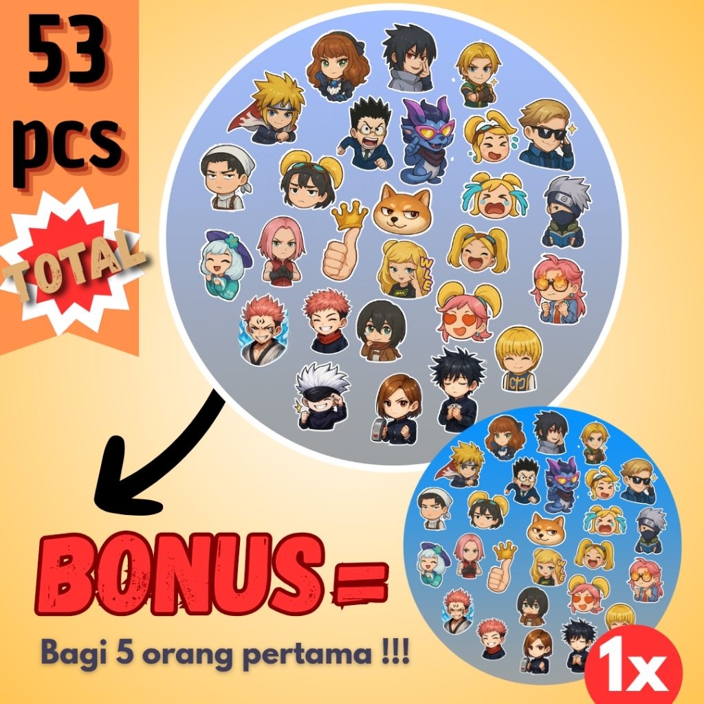 

Stiker emote Mlbb Chibi 27 pcs + Bonus 26 pcs | Total 53 pcs | Stiker Laptop, HP, Buku, Dll