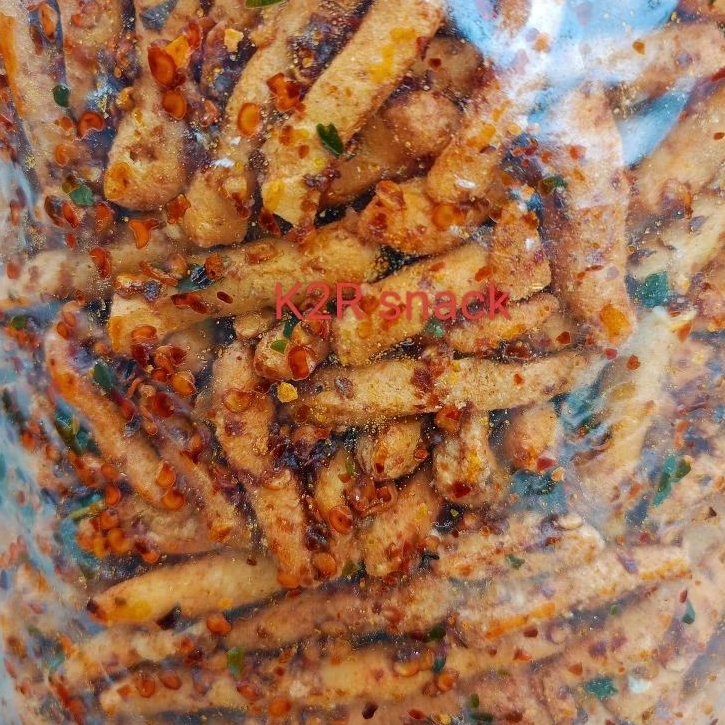 

Cemilan camilan Basreng stik pedas daun jeruk 100gram ekstra pedas gurih renyah