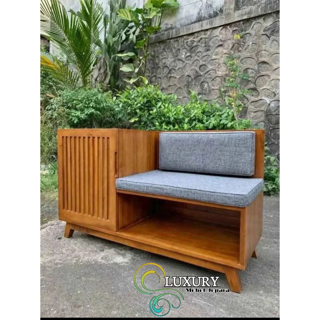 RAK SEPATU BANGKU MINIMALIS BANGKU RETRO RAK SEPATU SIMPEL KAYU JATI 