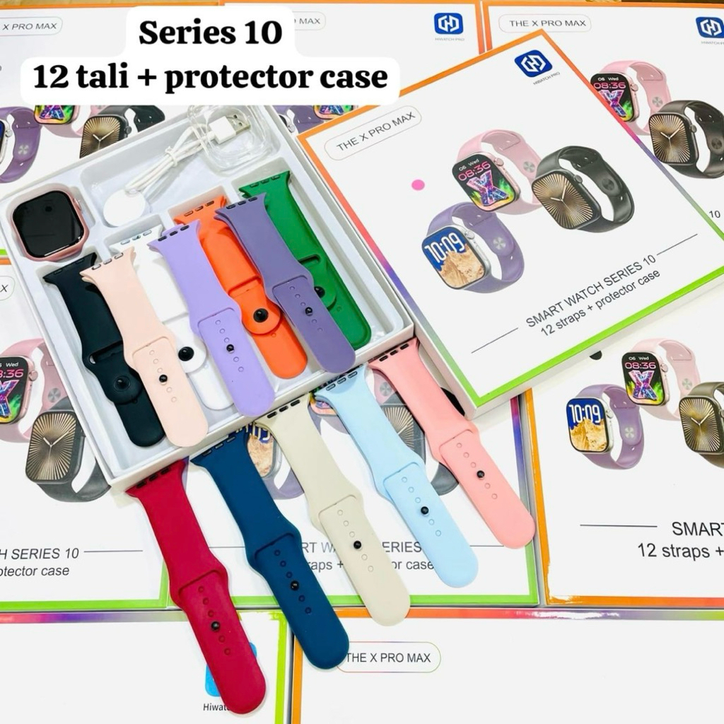 SMARTWATCH JAM TANGAN DIGITAL SERIES 10 THE X PRO MAX + FREE 12 TALI STRAP LAYAR AMOLED BLUETOOTH CU