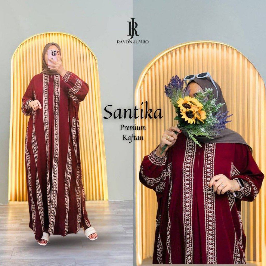 Kaftan Motif Santika Gamis Kaftan Dress Midi Daster Kaftan Wanita Panjang Kaftan Premium Kaftan Rema