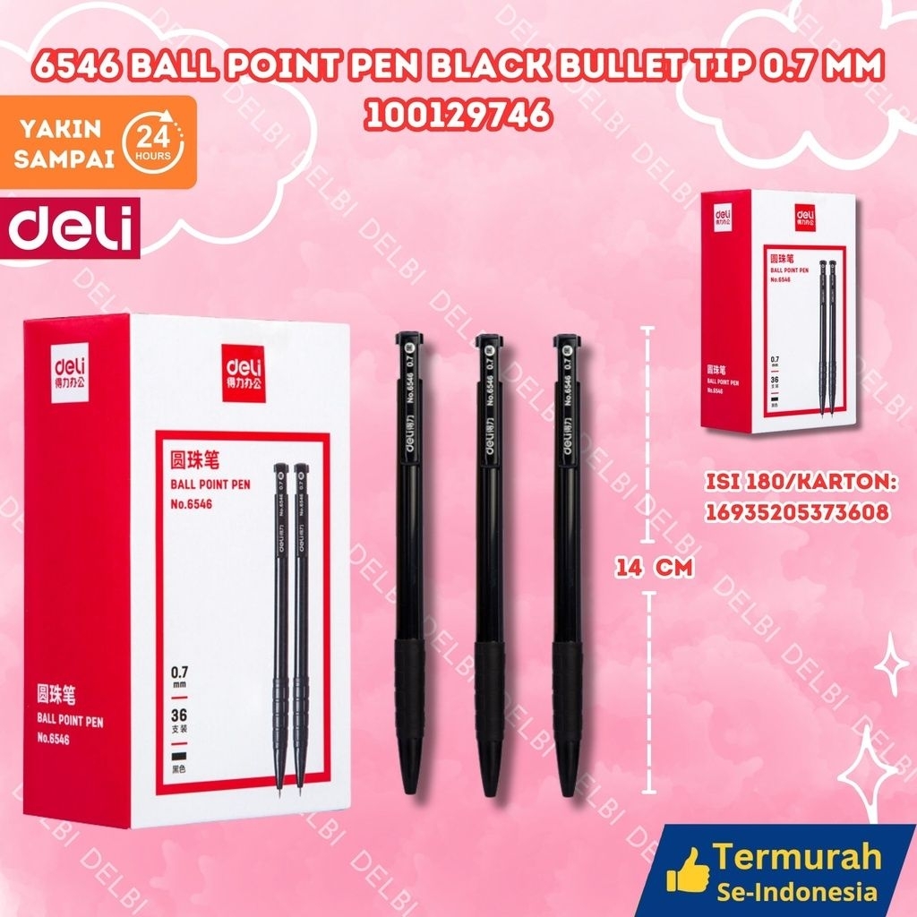 

6546 Ball Point Pen BLACK Bullet tip 0.7mm DELI BALLPEN BX180 BX36 BX1440 BX3