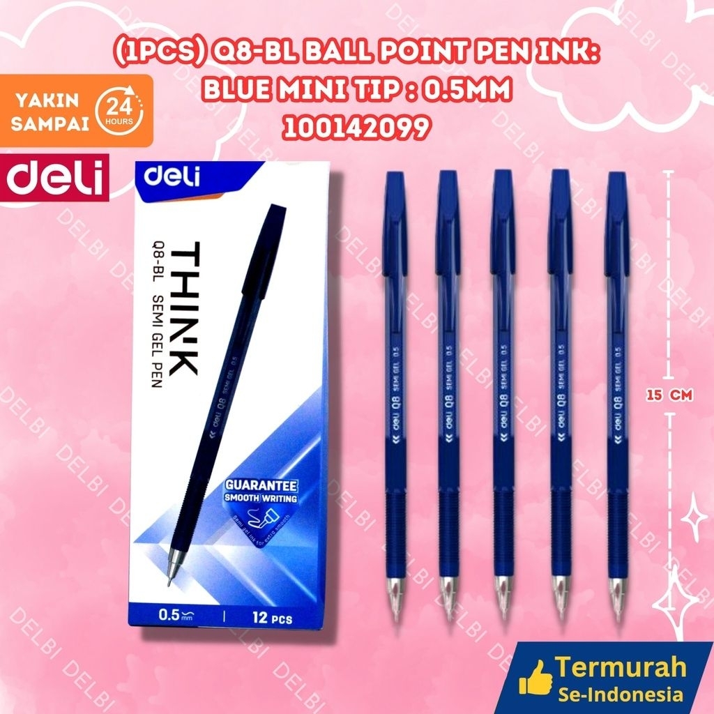 

DELI (1PCS) Q8-BL Ball Point Pen Ink Blue Mini tip 0.5mm BX12 BX3