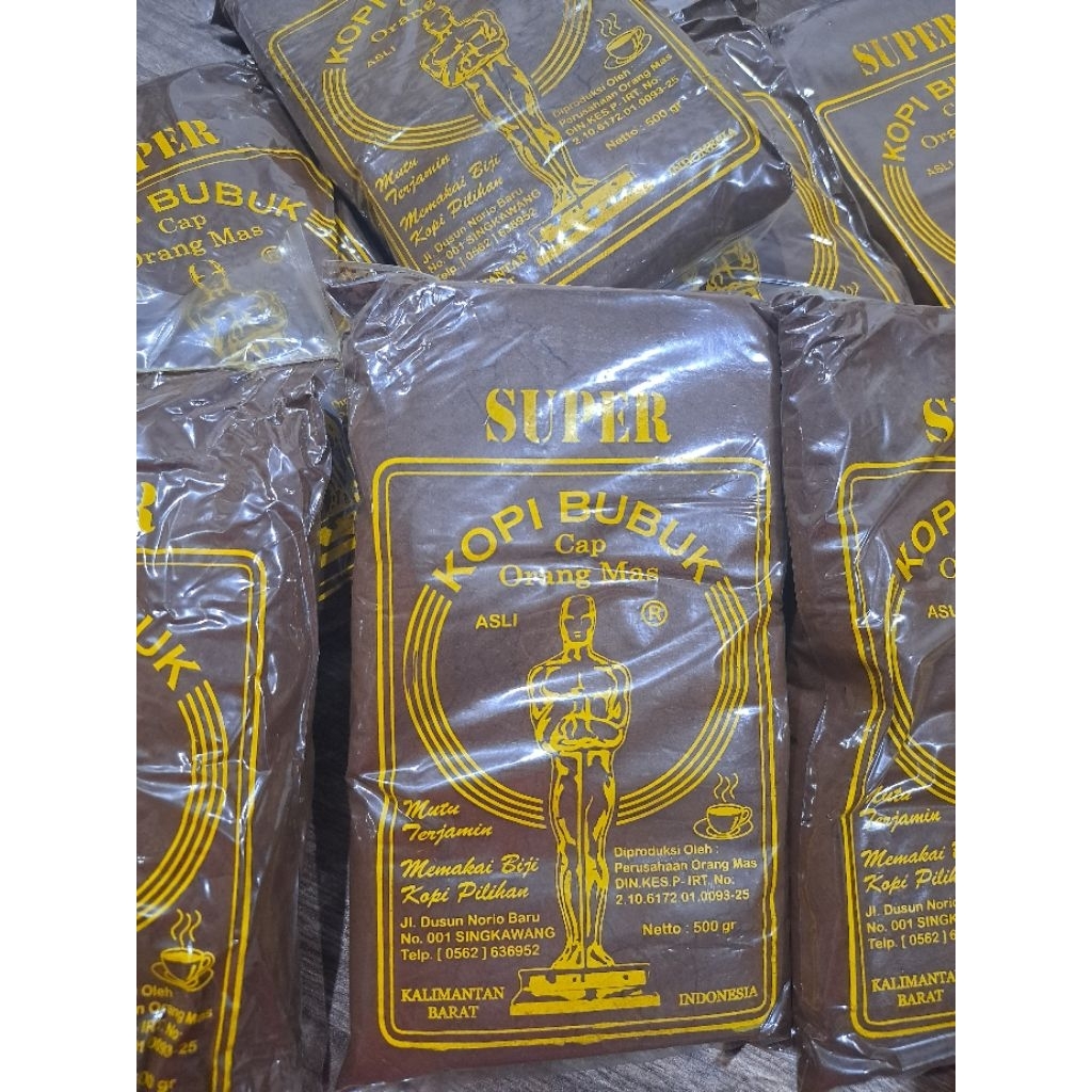 

Kopi bubuk asli Singkawang Grade A cap orang Mas. Tanpa campuran.500gr.