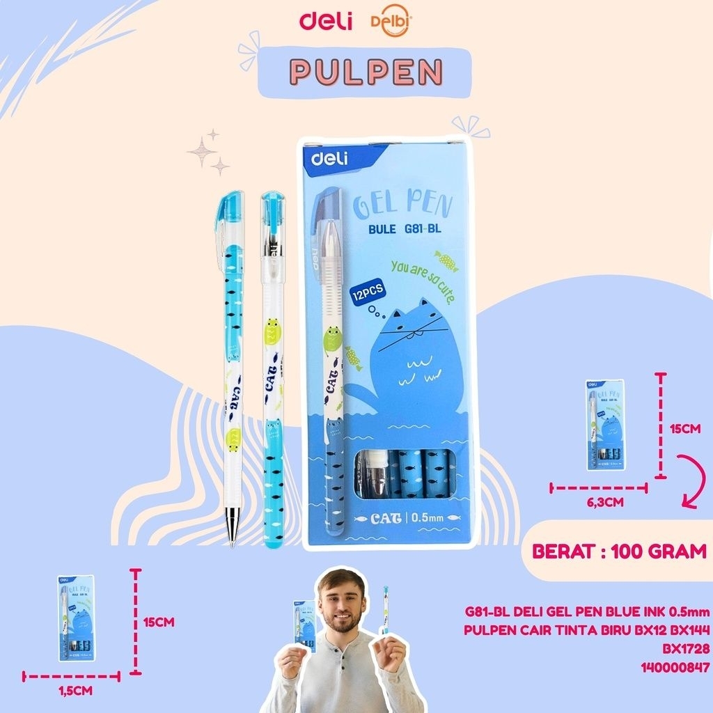 

G81-BL DELI GEL PEN BLUE INK 0.5mm PULPEN CAIR TINTA BIRU BX12 BX144 BX1728
