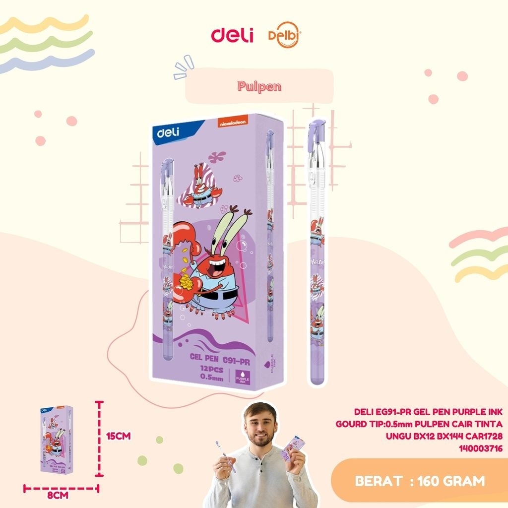 

DELI EG91-PR GEL PEN PURPLE INK GOURD TIP:0.5mm PULPEN CAIR TINTA UNGU BX12 BX144 CAR1728
