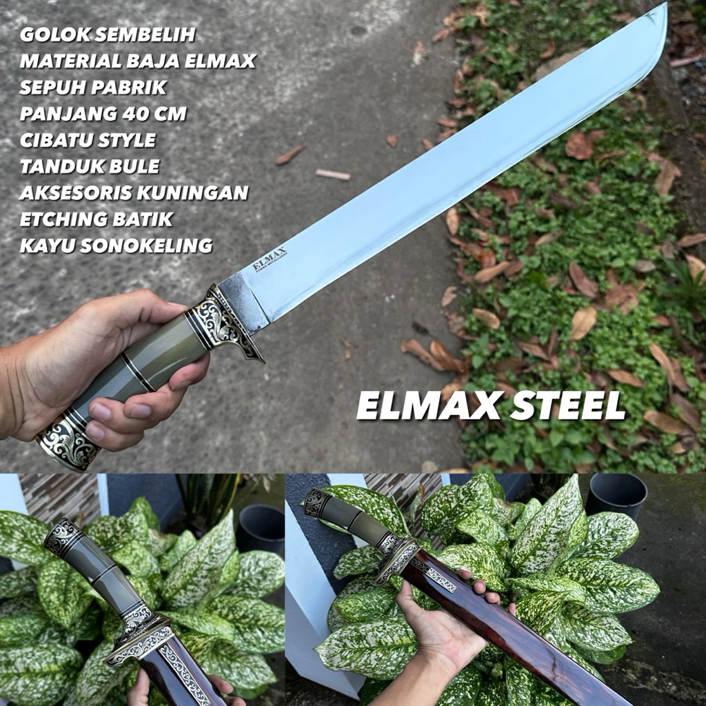 Alat Potong Sembelih Baja Elmax Steel Premium Panjang 40 cm Terbaik sepuh pabrik