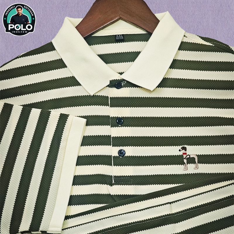 Kemeja Katun Kaos Polo Kaos Pria Baju Polo Kaos Oversize Pria stripe sulaman T-Shirt