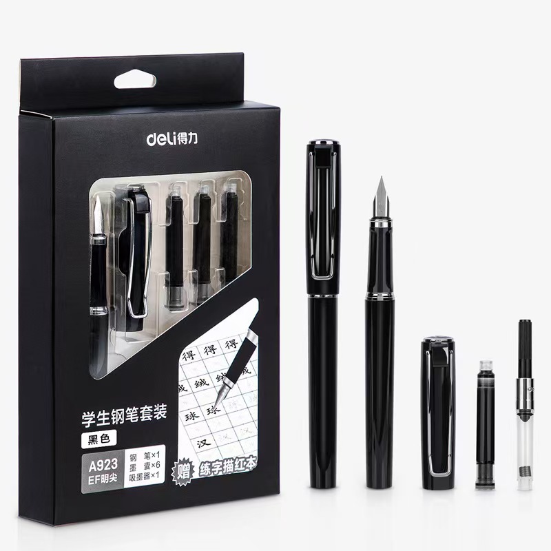

Student Pen Practice Set EF Sharp Point Ink Pen with Red Script and Black Ink Cartridge Absorber, Pen * 1 Ink Cartridge * 6 Ink Cartridge * 1