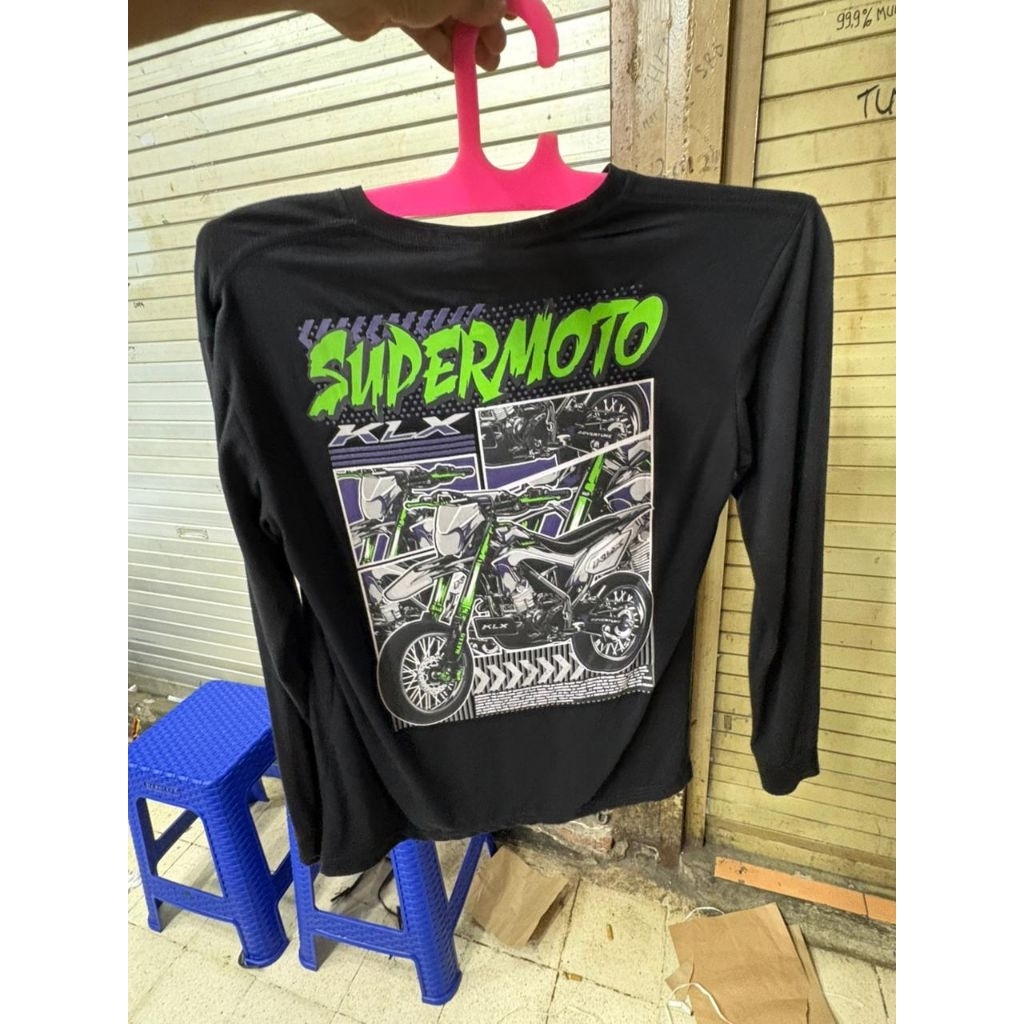 Kaos Lengan Panjang Pria Motor Supermoto Hitam Sablon Kekinian Terbaru