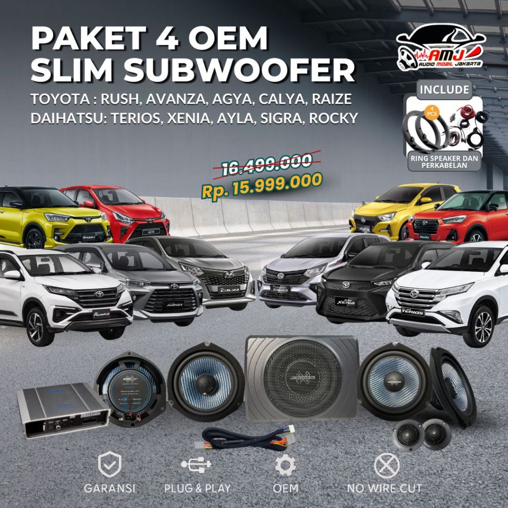 PAKET 4 OEM SLIM SPECIAL TOYOTA DAIHATSU / PAKET SPEAKER MOBIL / PAKET AUDIO MOBIL FULLSET LENGKAP