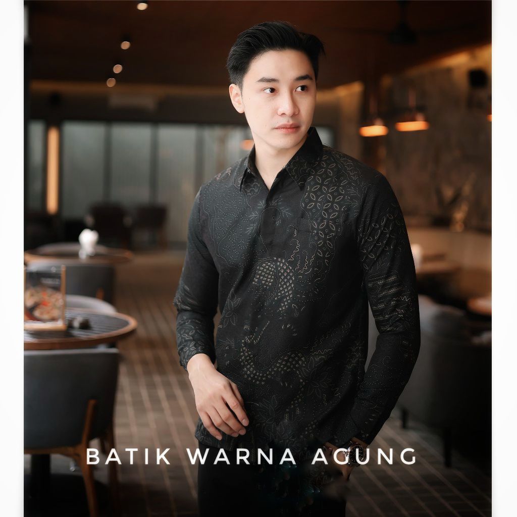 Batik Pria Slimfit Motif Naga Hitam Kemeja Kantoran Stylish Pria Kondangan