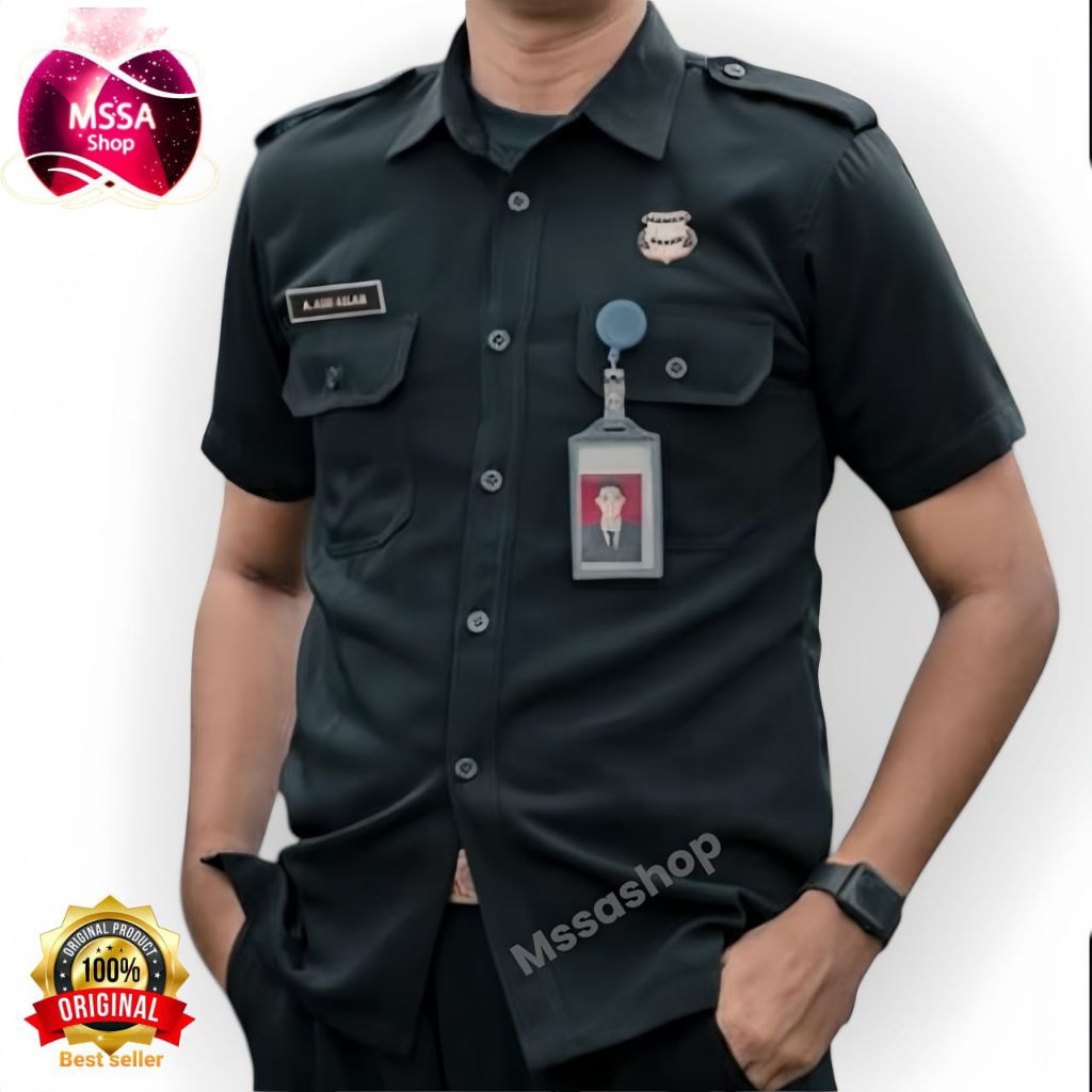 1 stel baju dan celana seragam safari hitam lengan pendek panjang baju stelan safari hitam /Seragam 