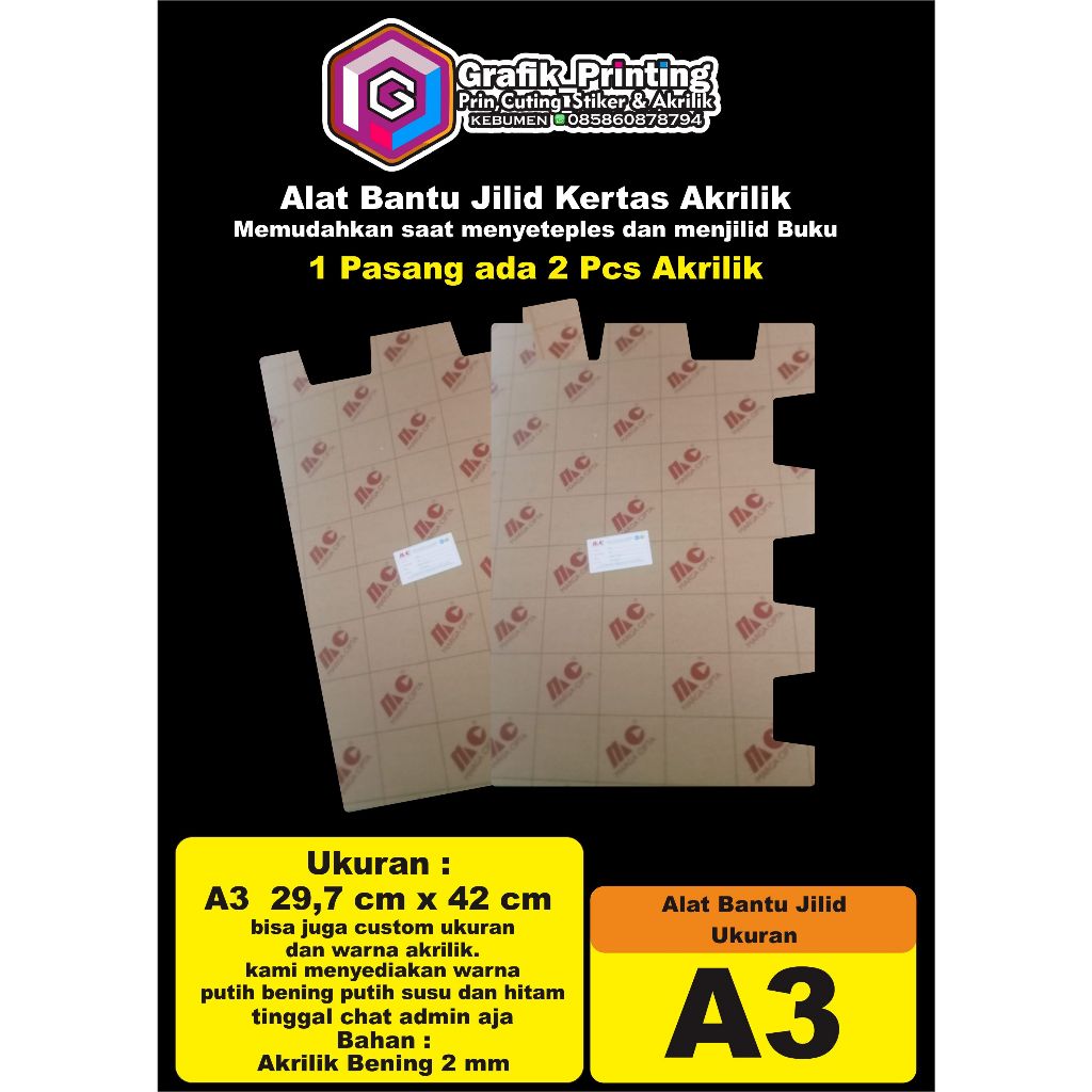 

alat bantu jilid kertas akrilik ukuran A3 memudahkan saat menjilid