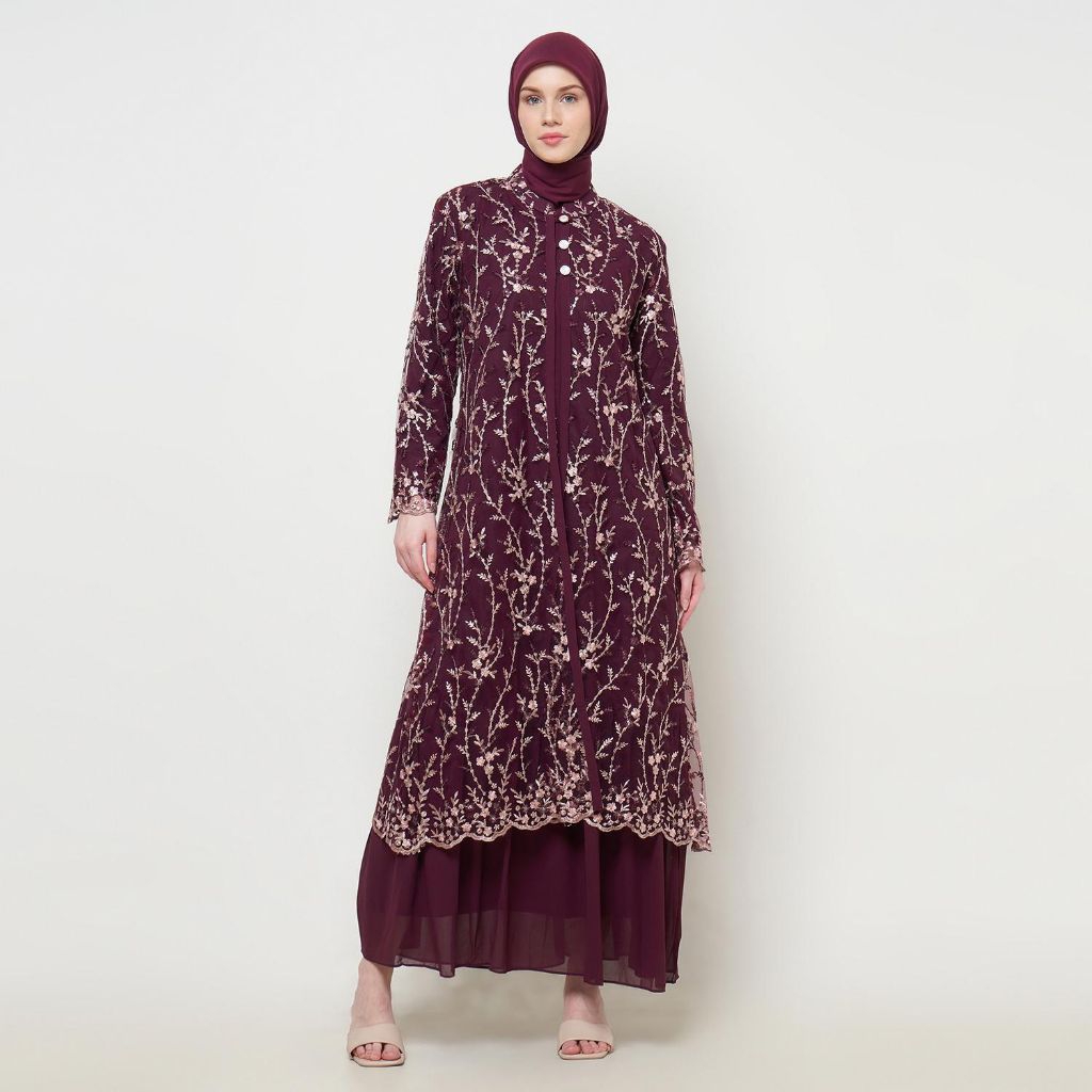 KAIYO FASHION - Dress Ceruty Babydoll Full Tulle Motif Bunga-Bunga Bisa Lepas Outer (Cocok Untuk Ser