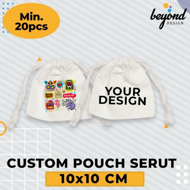 Pouch Serut Blacu Custom Logo/Gambar Souvenir Packaging Uk 10x10cm