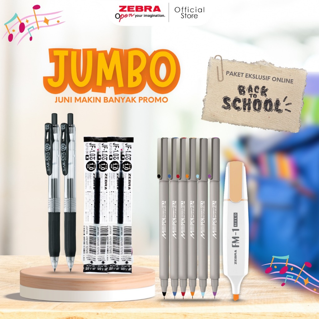 

ZEBRA [Paket Back To School] Pulpen Gel Sarasa 05mm Retractable - Refill Sarasa 0.5mm - Highlighter - Milipen fineliner - Pulpen Pena 0.5mm Retractable Ballpoint Pen Alat Tulis Limited Edition