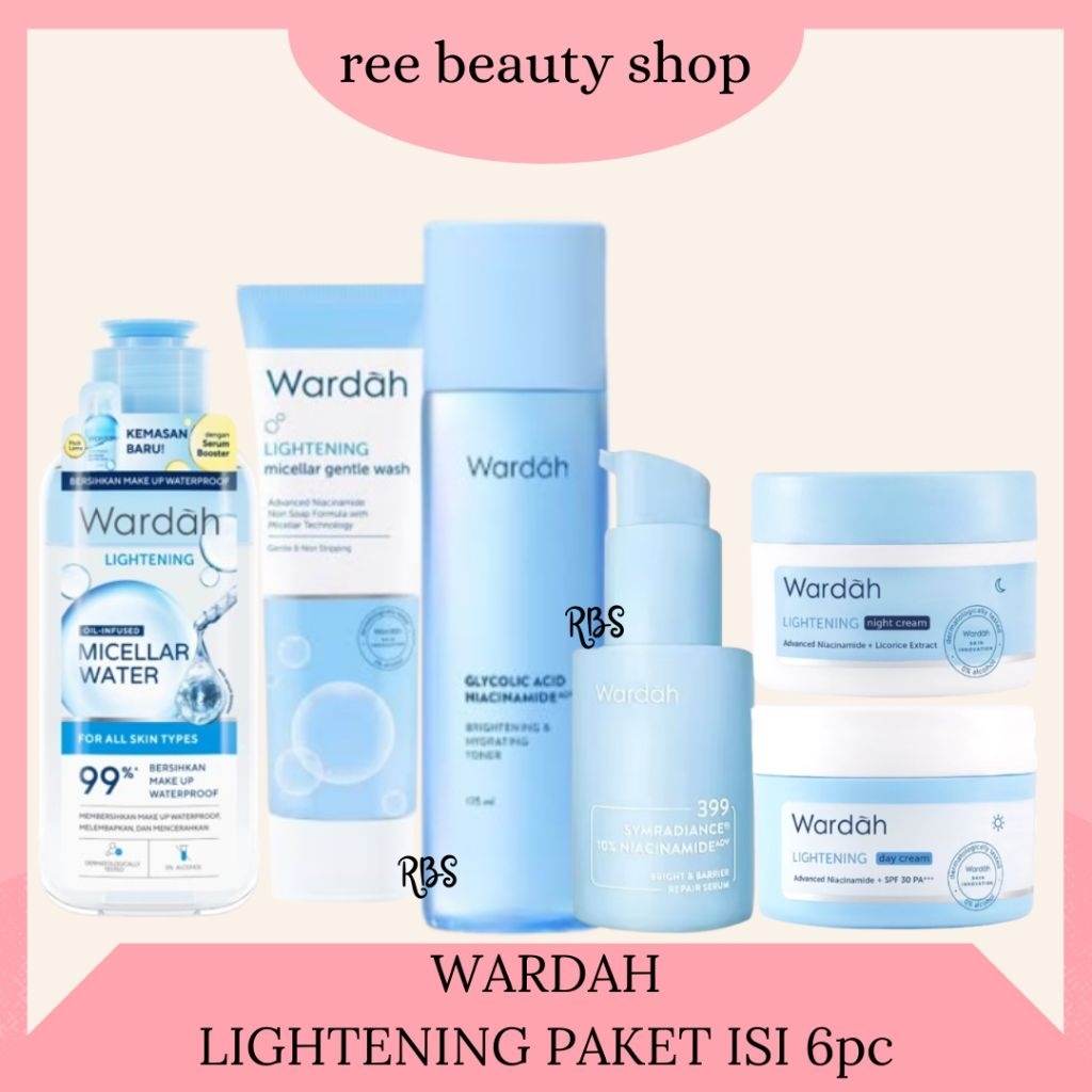 [ISI 6] WARDAH Lightening 1 Paket Lengkap Hemat Mencerahkan Lightening Wardah