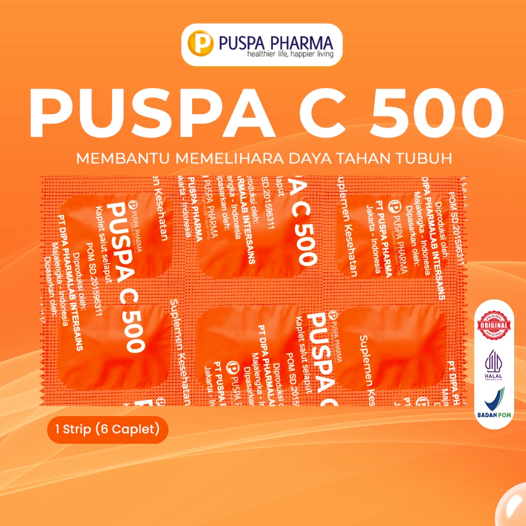 Puspa C 500 mg (Strip) - Vitamin C 500mg - Membantu menjaga kesehatan tubuh - isi 1 strip (6 caplet)
