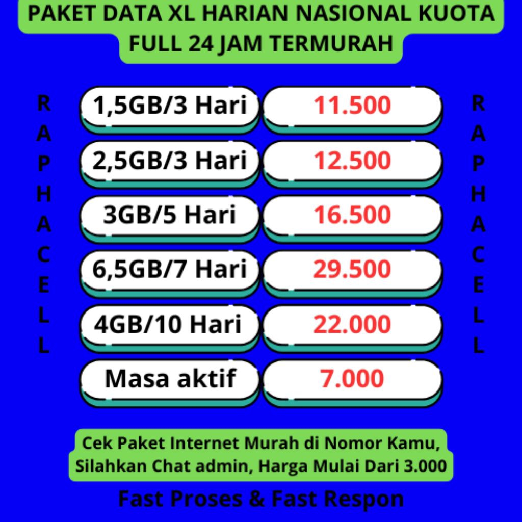 Termurah | Paket Data Kuota XL Harian Nasional Kuota Full 24 Jam Termurah