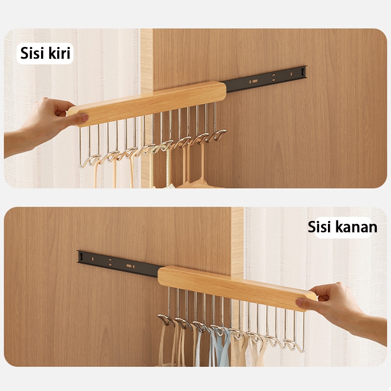 Rel Geser Telescopic Hook Hanger Rak Pengering Lemari Pakaian Tarik