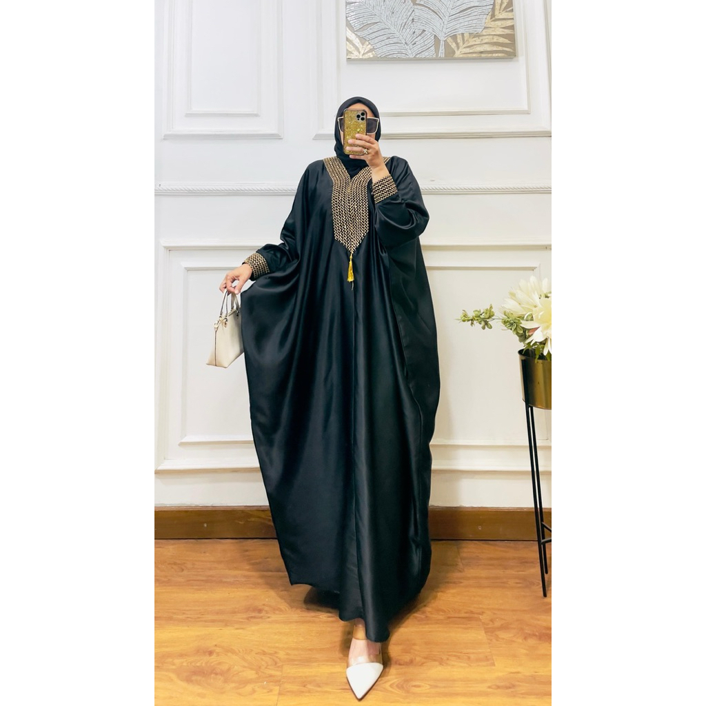 Kaftan Polos Renda India Fit XXXL Baju Gamis Polos Satin Velvet Premium Arabian Maxi Kaftan Gamis Le