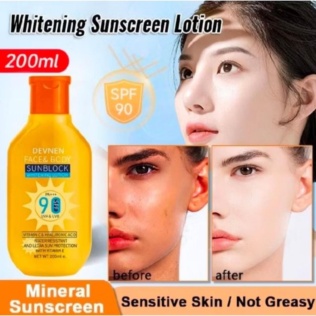 Devnen glowing up suncreen wajah& badan lotion whitening sunblock SPF 90 PA+++
