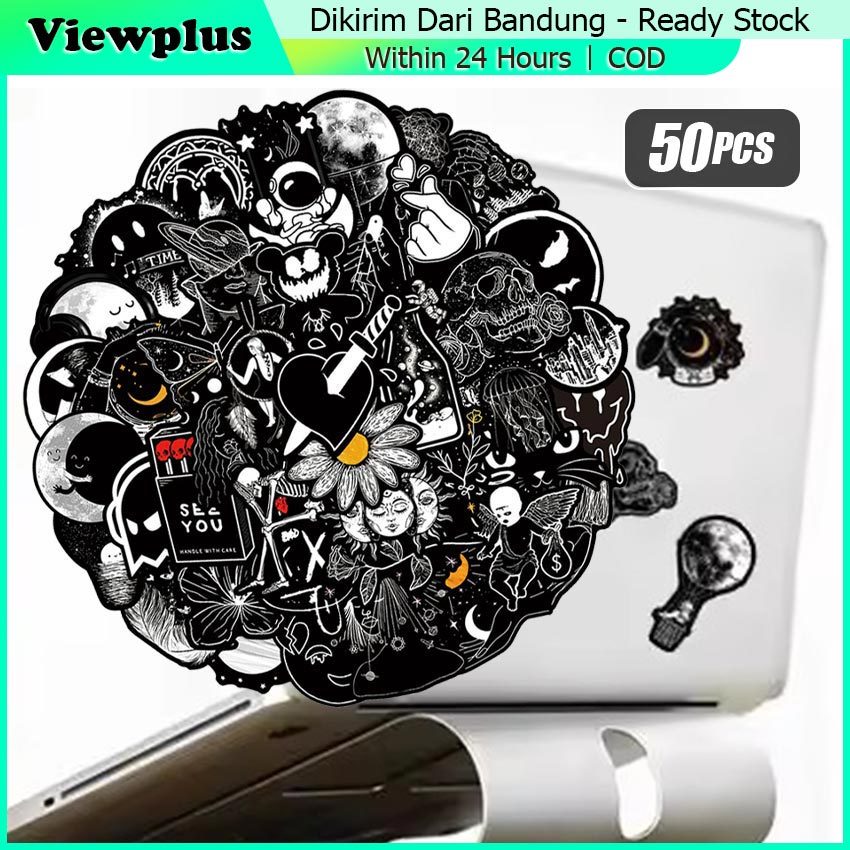 

50Pcs Stiker Aesthetic Black & White Stiker Tumbler Hp | Stiker Laptop Estetik Pack Sticker Stiker