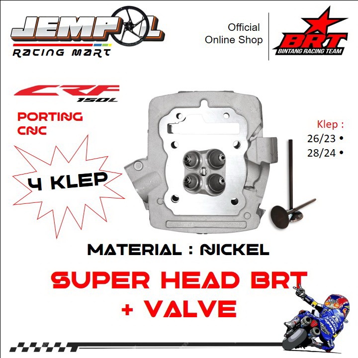 BRT Head Silinder Kop + Klep Nickel Bronze Porting CNC CRF 150 New Megapro Verza 4 Klep