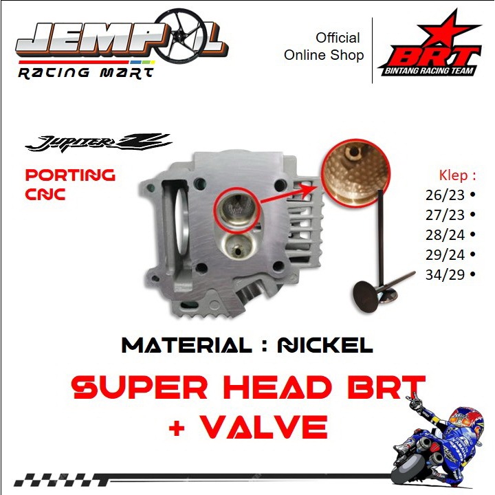 BRT Head Silinder Kop + Klep Nickel Bronze Papas Squish Set Porting CNC Jupiter Z Vega R