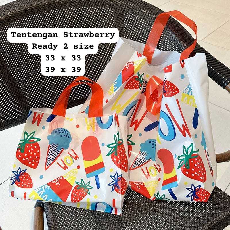 

Kantong Tenteng Tentangan premium plastik fashion bingkisan hadiah cookies kue bungkus kado suvernir snack opp paperbag Strawberry n Ice Cream