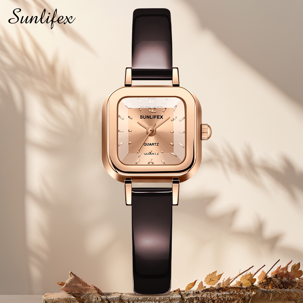 candygurll Sunlifex Jam Tangan nita 3344 Korea ik Persegi Mini Tali Kulit Jam Tangan Cewek