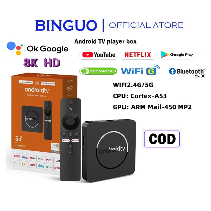 Homeyvibes Android Tv Box 5G/2.4G Wifi Smart Set Top Box 4Gb Ram 32Gb Rom Android 14.0 Full Hd 8K