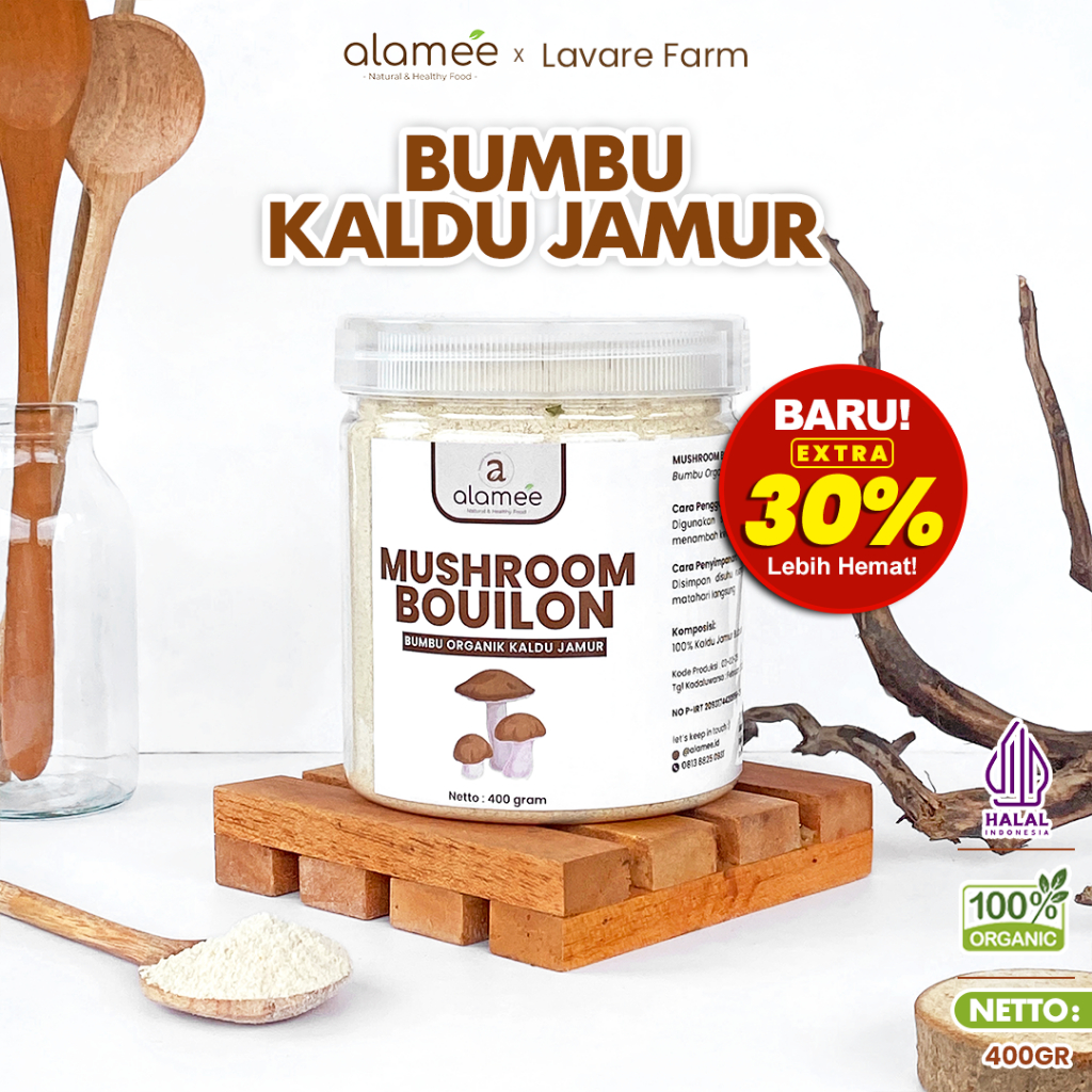 

ALAMEE Kaldu Jamur NON MSG Bubuk Mushroom Powder Bumbu Dapur Organik Praktis Toples 400gr BUMA