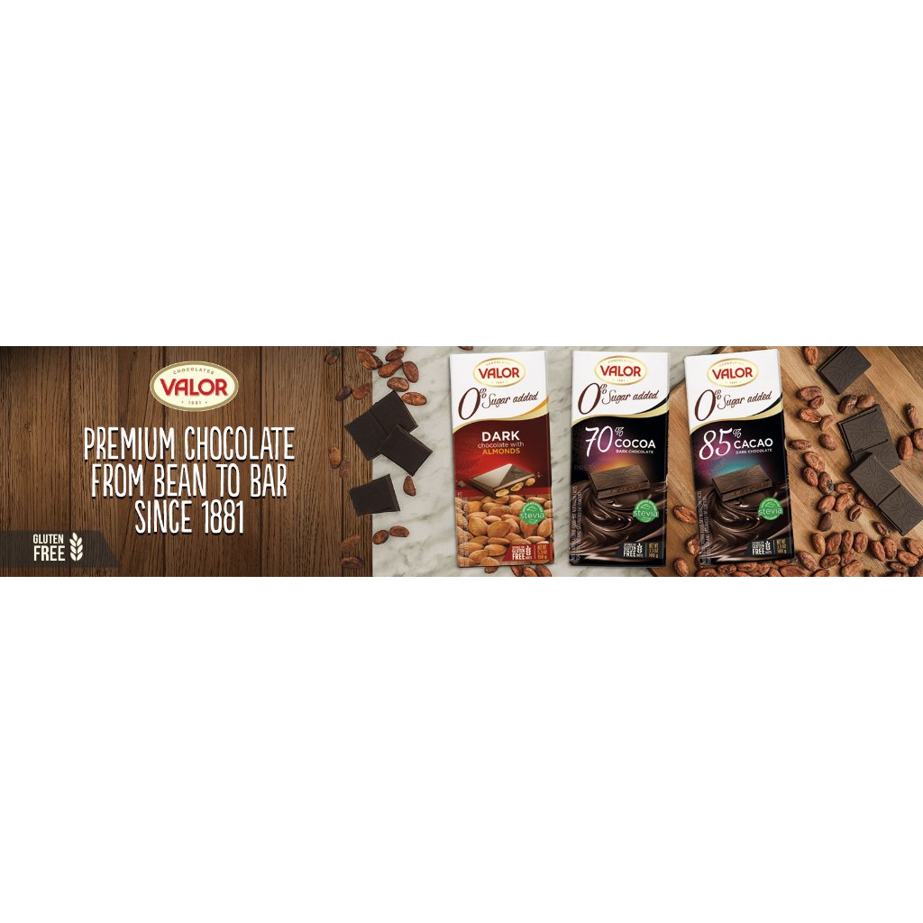 

Coklat / Chocolate Bar Impor Spanyol Premium Valor 0% Added Sugar 100 Gr 85% Cacao, 82% Supreme Dark, 70% Cacao, Creamy 70% Cacao with Orange Filling, 70% Intense Dark, Creamy 52% Cacao with Truffle Cream Filling, Milk Choco, Dark Choco