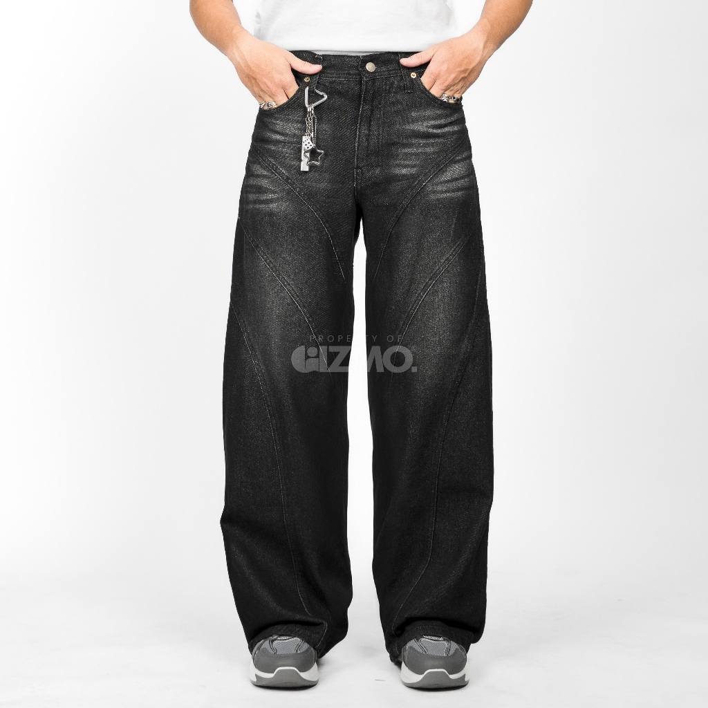 Gizmo - Baggy Jeans Pecah Pola - ASTRAL Flow Black Abyss -  Streetwear Baggy Style- Lebar Gombrong S