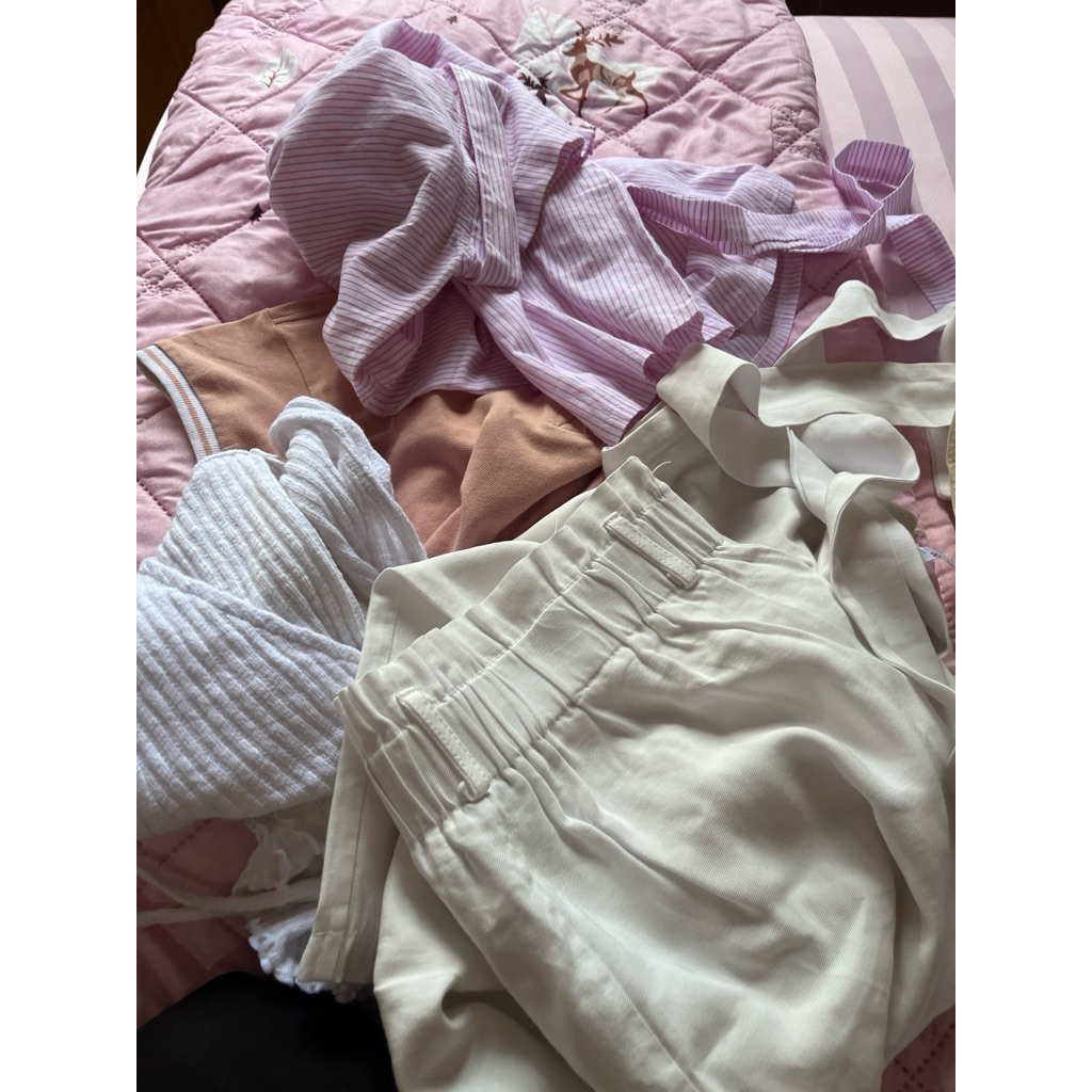 kemben putih, kemeja pink, kemeja hush puppies, kulot this is april, serut putih (5item)