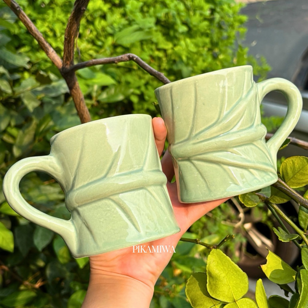 2 PCS MUG DAUN WHITELINE mug cantik mug lucu mug motif mug gambar mug unik hadiah lucu hadiah unik