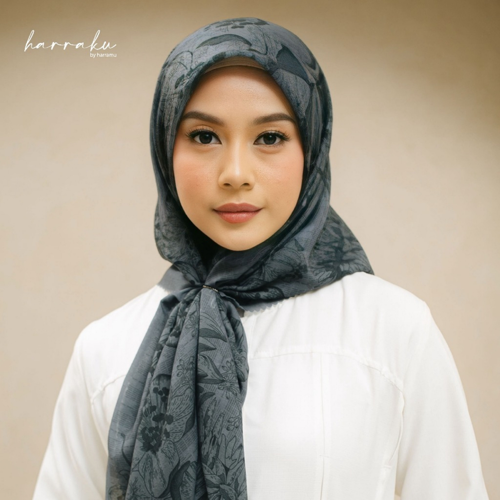 HARRAKU Hijab Voal Printing Segiempat Motif Zera Hitam