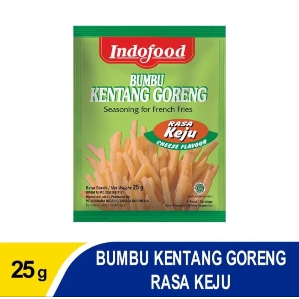 

Indofood Bumbu Kentang Goreng Rasa Keju 25 gram / bumbu kentang rasa keju
