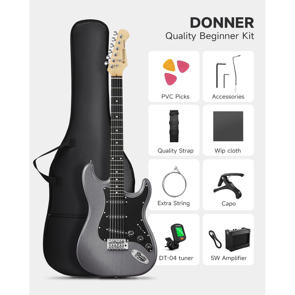 Donner DST-80 DST 80 ST Electric Guitar Elektrik gitar Kit with Amplifier - Matton Black