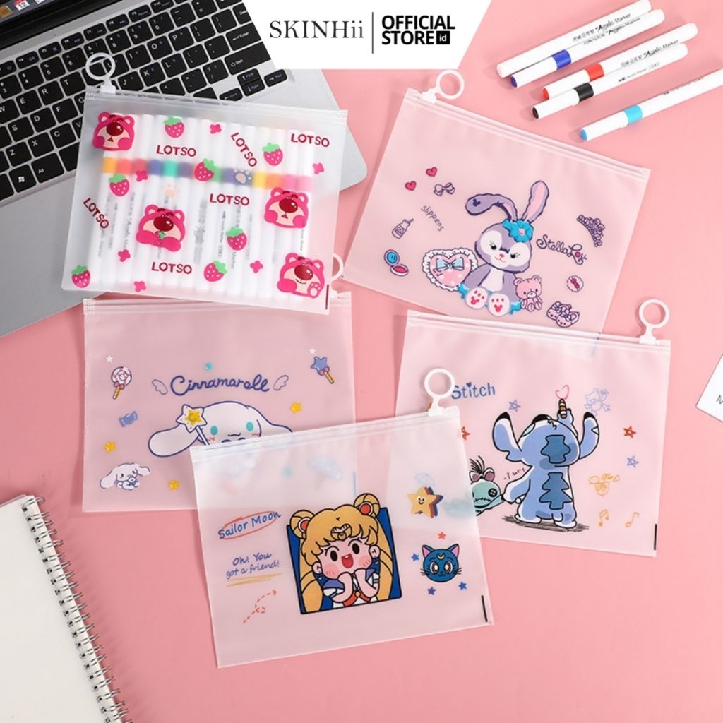 

SKINHii - Tempat Pensil Alat Sekolah Motif Karakter / Zipper Stationery Bag Multifungsi / Pouch Zipper Cosmetic Bag Karakter KOTAK PENSIL TRANSPARAN bahan plastik Transparan / tempat pensil model korea motif Kartun